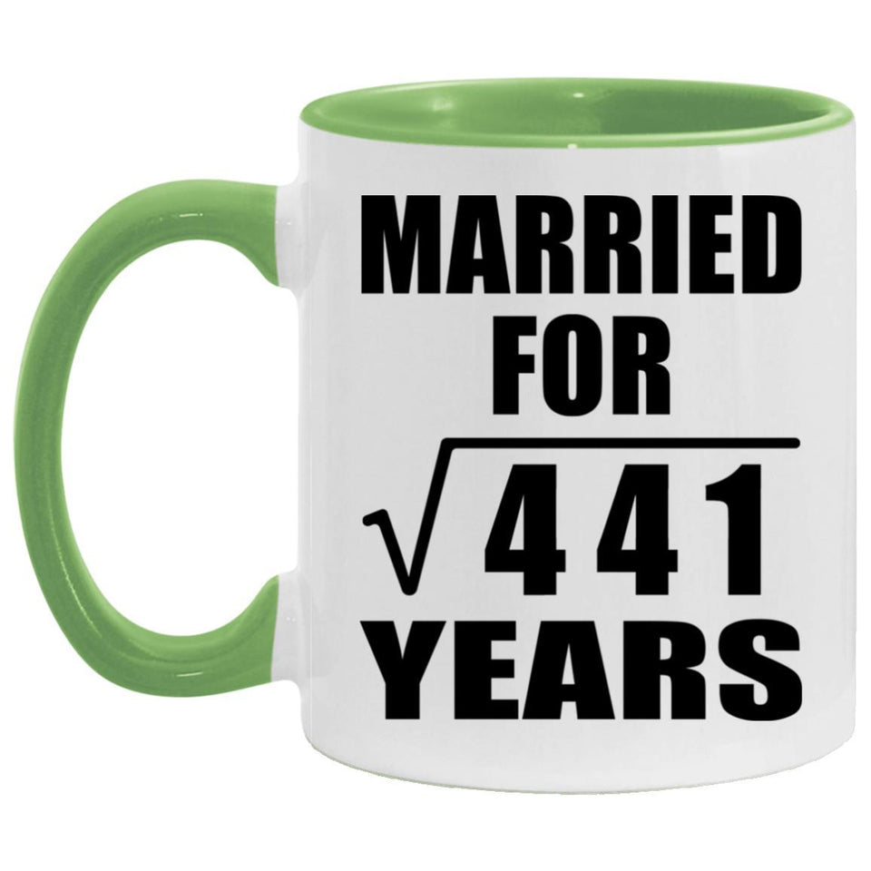 21st Anniversary Married For Square Root of 441 Years - 11oz Accent Mug Green