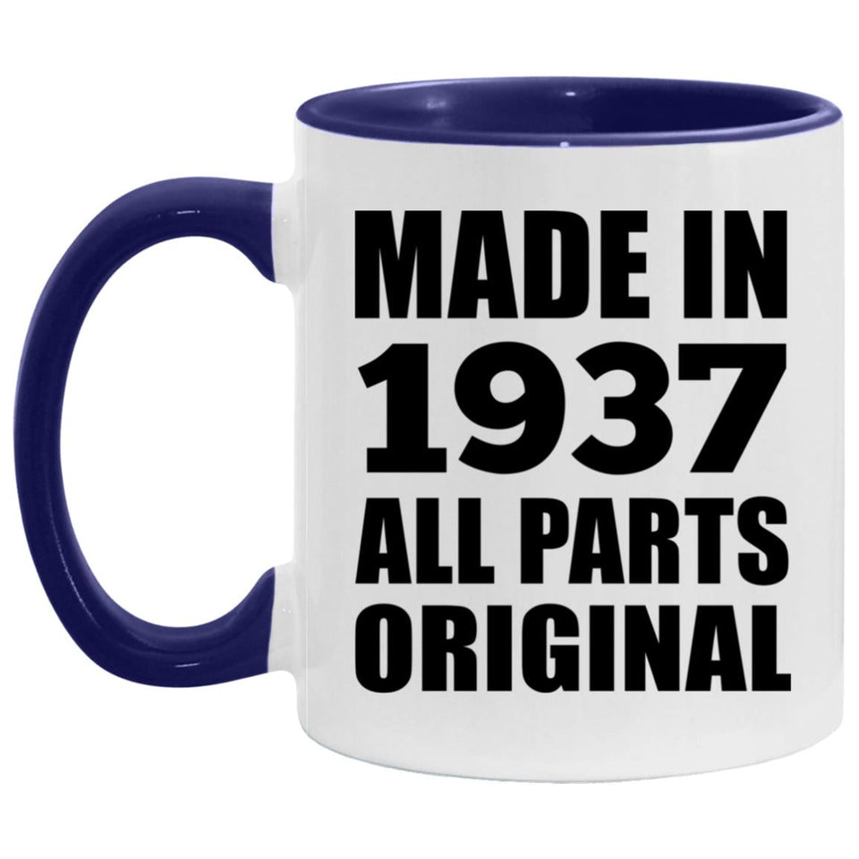 87th Birthday Made in 1937 All Parts Original - 11oz Accent Mug Purple