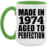 50th Birthday Made In 1974 Aged to Perfection - 15oz Accent Mug Green