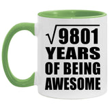 99th Birthday Square Root of 9801 Years of Being Awesome - 11oz Accent Mug Green