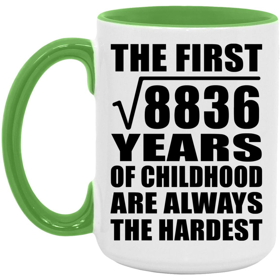 94th Birthday Square Root of 8836 Years of Childhood - 15oz Accent Mug Green
