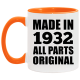 92nd Birthday Made in 1932 All Parts Original - 11oz Accent Mug Orange