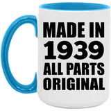 85th Birthday Made in 1939 All Parts Original - 15oz Accent Mug Blue