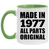 47th Birthday Made in 1977 All Parts Original - 11oz Accent Mug Green