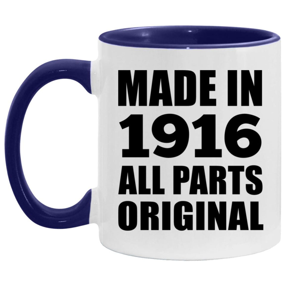 108th Birthday Made in 1916 All Parts Original - 11oz Accent Mug Purple