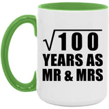 10th Anniversary Square Root of 100 Years As Mr & Mrs - 15oz Accent Mug Green
