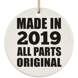 5th Birthday Made in 2019 All Parts Original - Circle Ornament