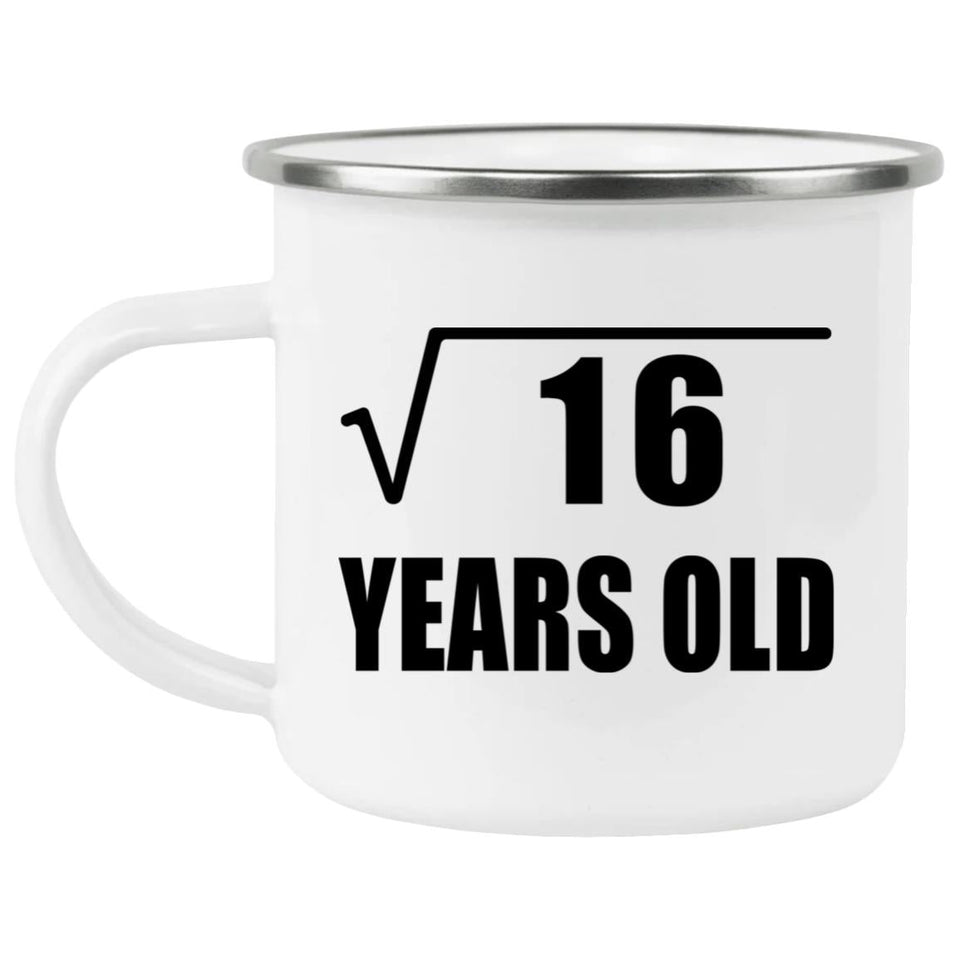 4th Birthday Square Root of 16 Years Old - 12oz Camping Mug