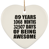 89th Birthday 89 Years 1068 Months 32507 Days Of Awesome - Heart Ornament