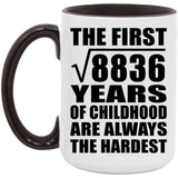 94th Birthday Square Root of 8836 Years of Childhood - 15oz Accent Mug Black