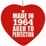 60th Birthday Made In 1964 Aged to Perfection - Heart Ornament