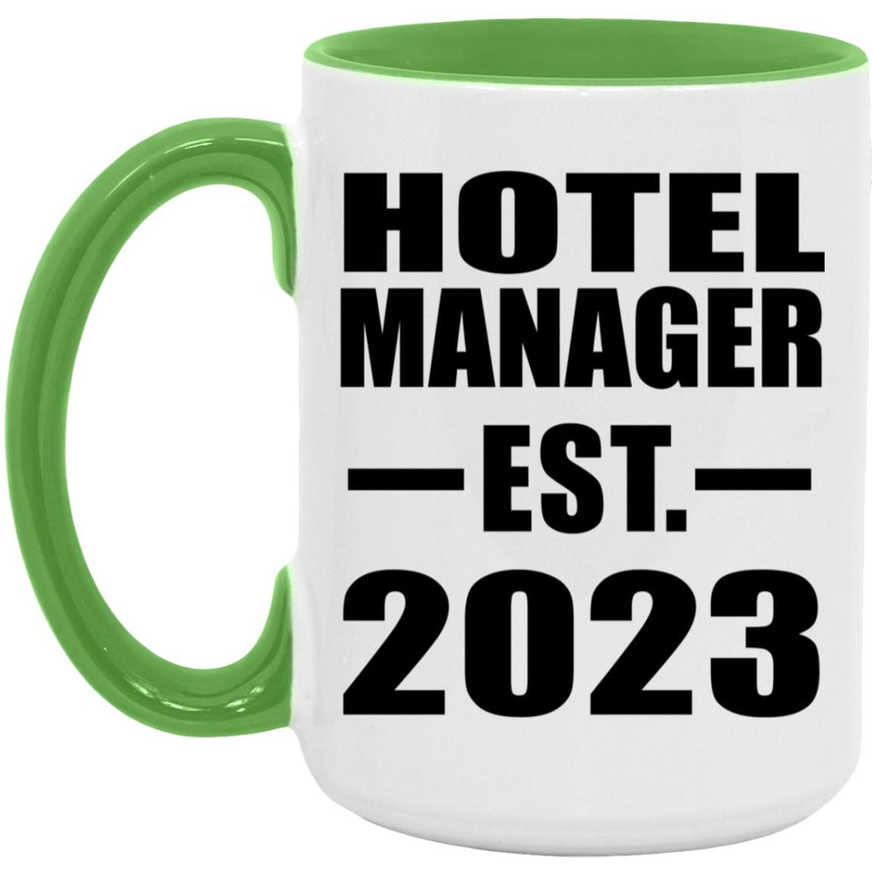 Hotel Manager Established EST. 2023 - 15oz Accent Mug Green