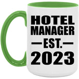 Hotel Manager Established EST. 2023 - 15oz Accent Mug Green