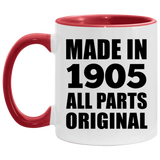 119th Birthday Made in 1905 All Parts Original - 11oz Accent Mug Red