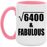 80th Birthday Square Root of 6400 & Fabulous - 15oz Accent Mug Pink