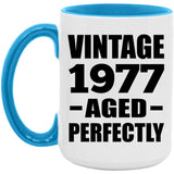 47th Birthday Vintage 1977 Aged Perfectly - 15oz Accent Mug Blue