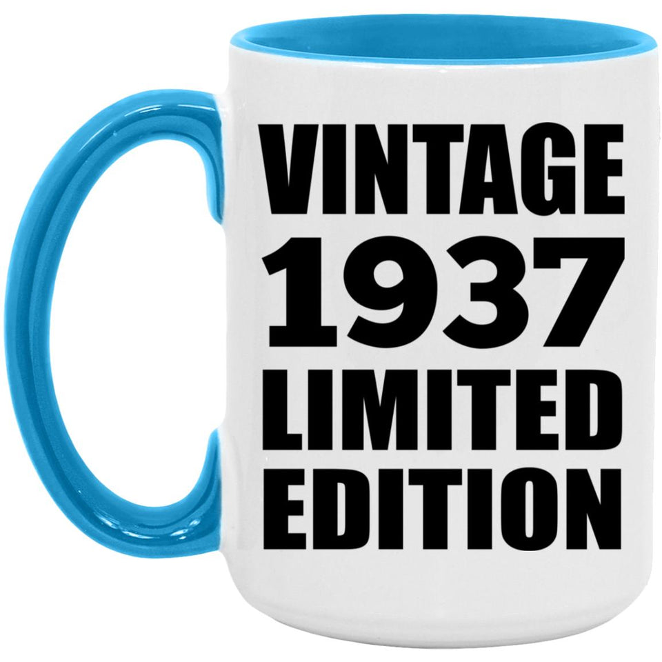 87th Birthday Vintage 1937 Limited Edition - 15oz Accent Mug Blue
