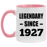 97th Birthday Legendary Since 1927 - 11oz Accent Mug Pink