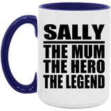 Sally The Mum The Hero The Legend - 15oz Accent Mug Purple