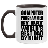 Computer Programmer By Day World's Best Dad By Night - 11oz Accent Mug Black