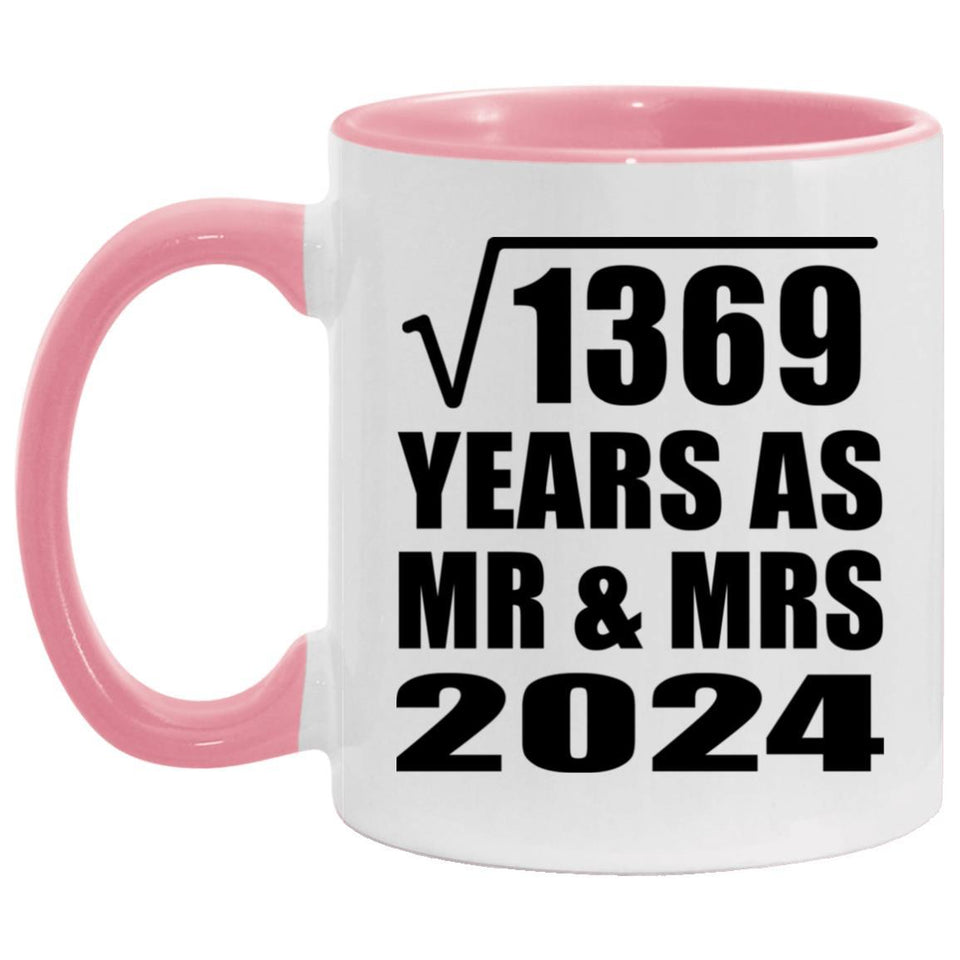 37th Anniversary Square Root of 1369 Years As Mr & Mrs 2024 - 11oz Accent Mug Pink