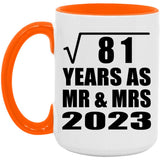 9th Anniversary Square Root of 81 Years As Mr & Mrs 2023 - 15oz Accent Mug Orange