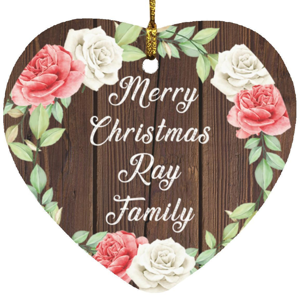 Merry Christmas Ray Family - Heart Ornament A