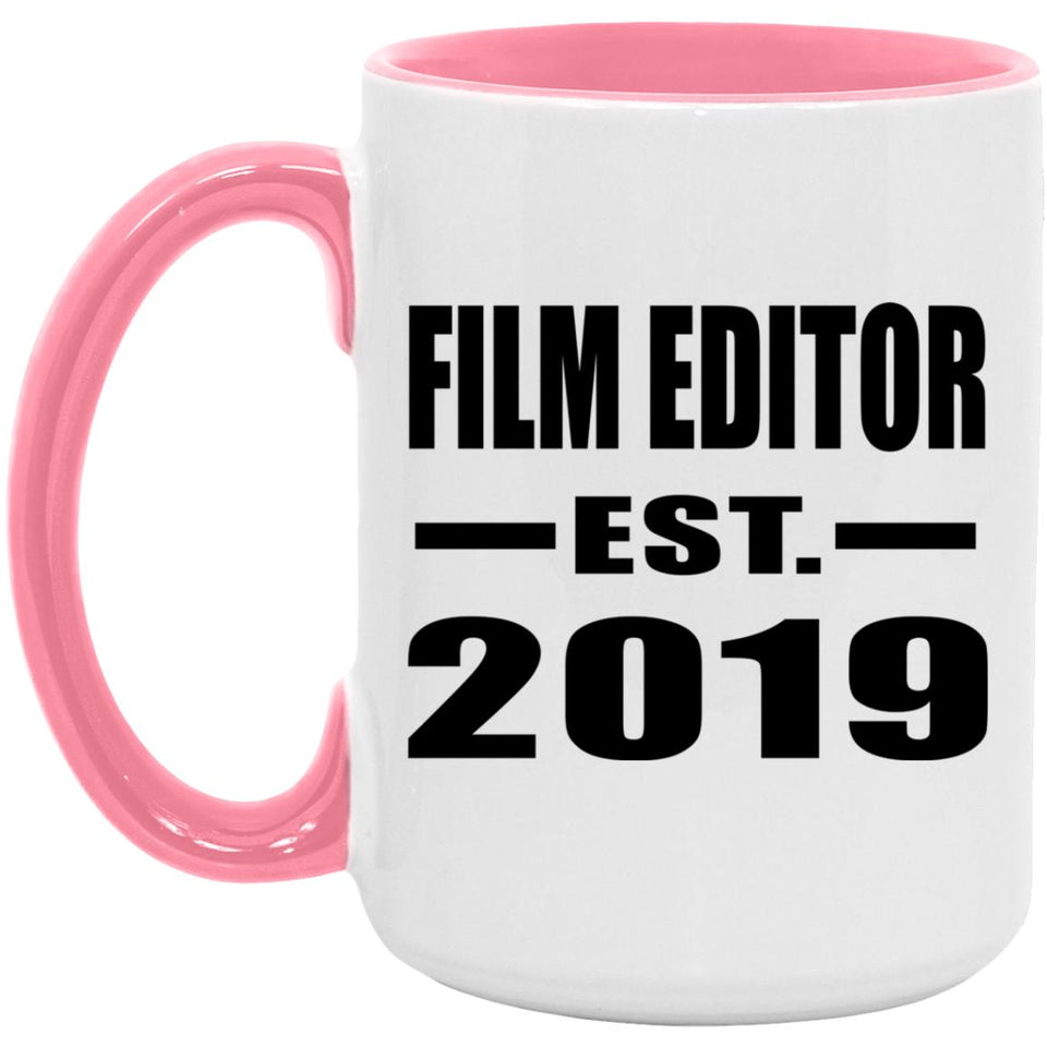 Film Editor Established EST. 2019 - 15oz Accent Mug Pink