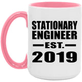 Stationary Engineer Established EST. 2019 - 15oz Accent Mug Pink