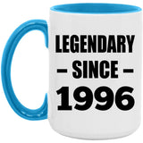 28th Birthday Legendary Since 1996 - 15oz Accent Mug Blue