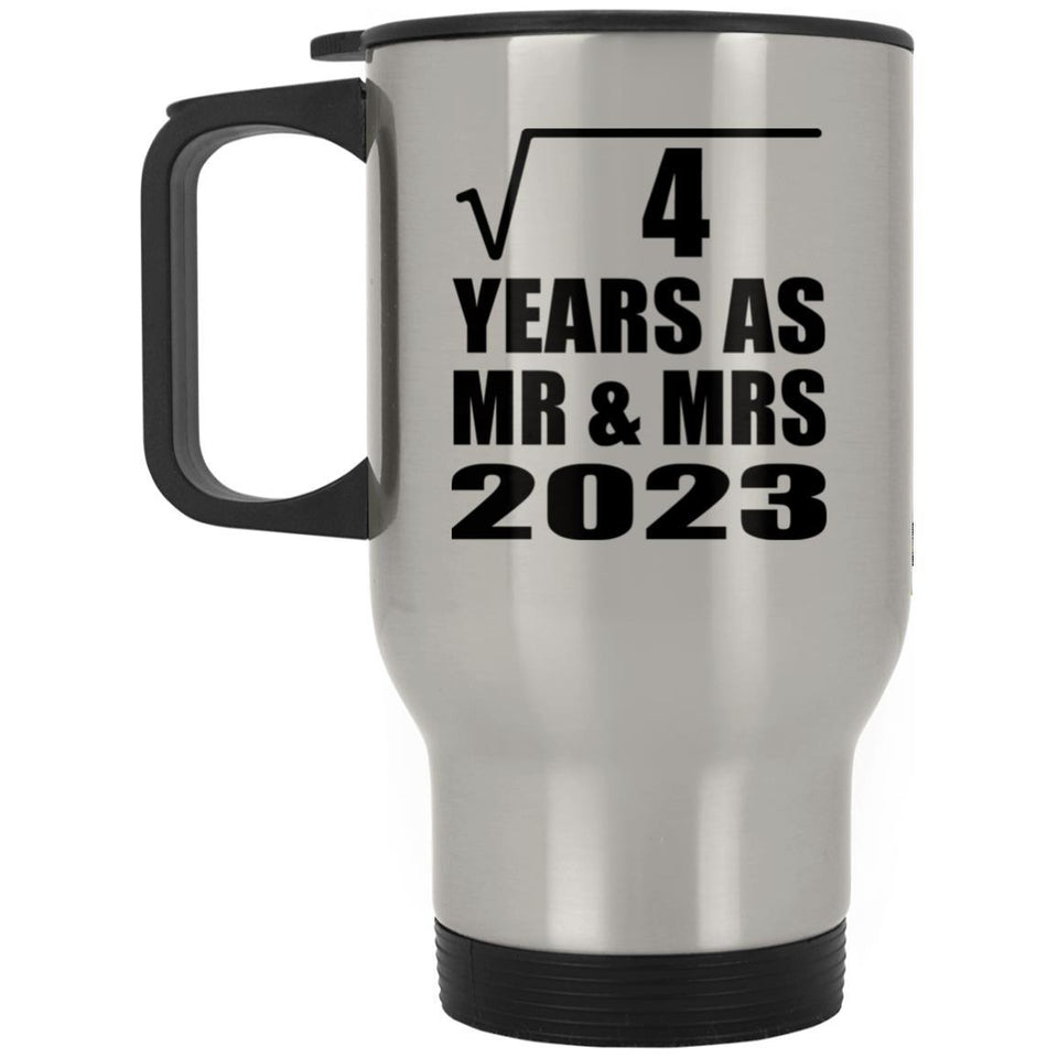 2nd Anniversary Square Root of 4 Years As Mr & Mrs 2023 - Silver Travel Mug