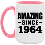 60th Birthday Amazing Since 1964 - 15oz Accent Mug Pink
