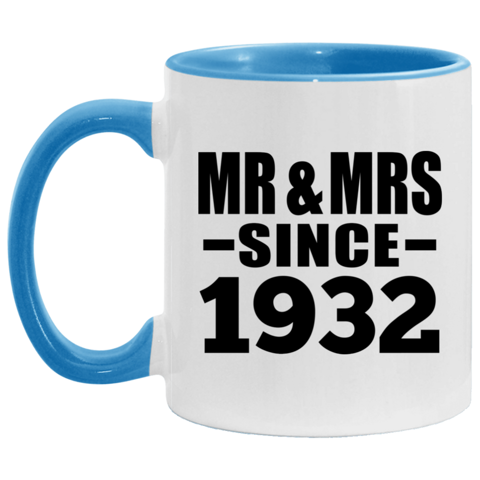 92nd Anniversary Mr & Mrs Since 1932 - 11oz Accent Mug Blue