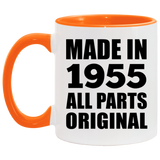 69th Birthday Made in 1955 All Parts Original - 11oz Accent Mug Orange