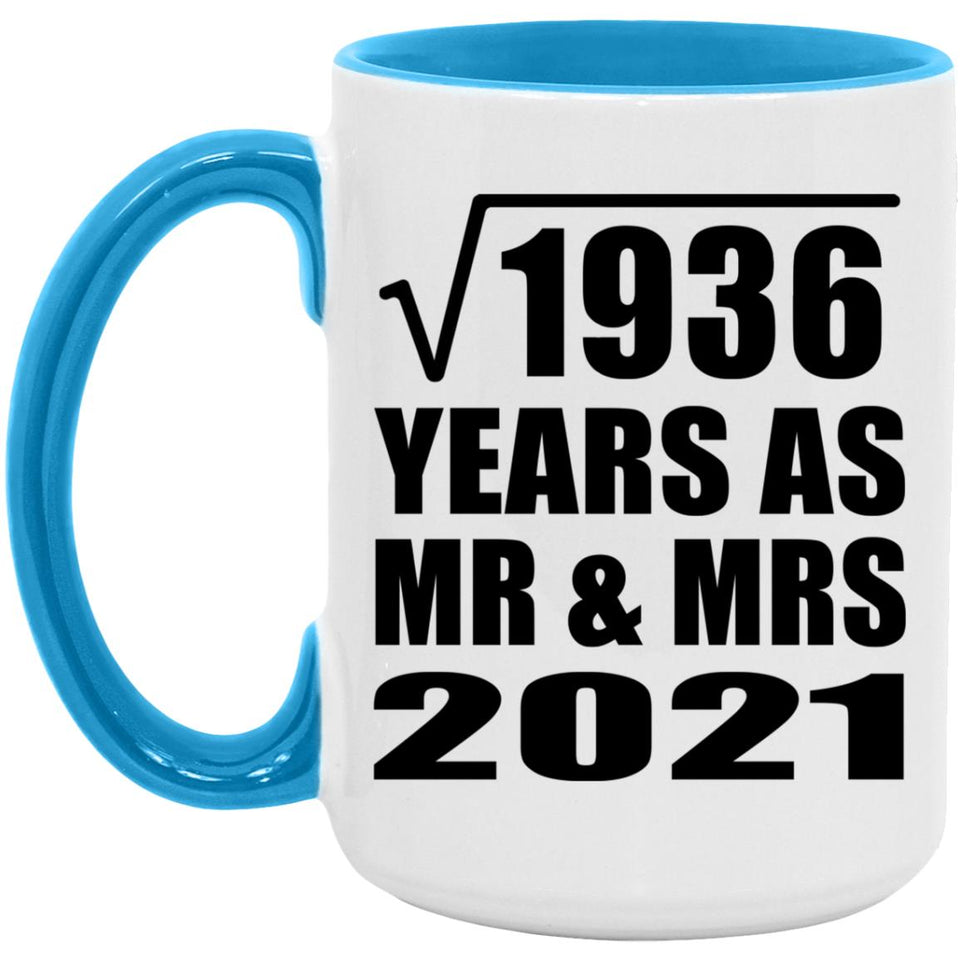 44th Anniversary Square Root of 1936 Years As Mr & Mrs 2021 - 15oz Accent Mug Blue