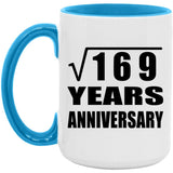 13th Anniversary Square Root of 169 Years Anniversary - 15oz Accent Mug Blue
