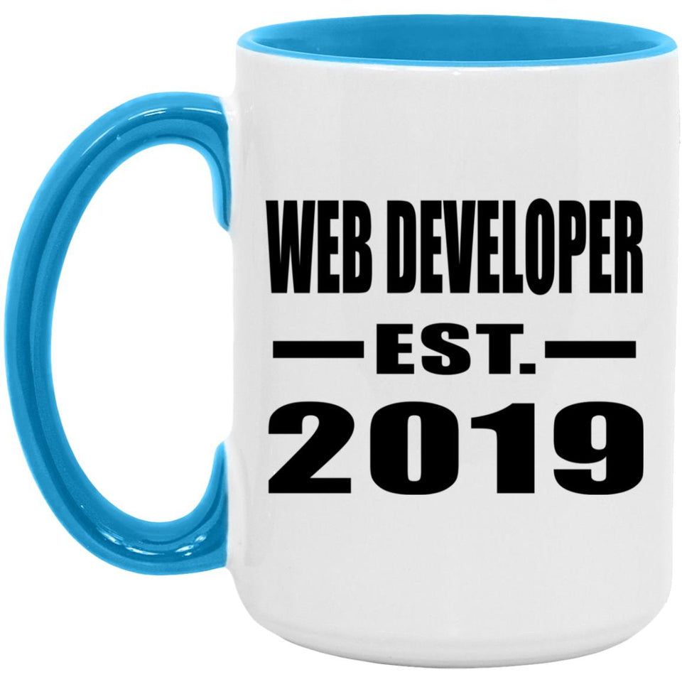 Web Developer Established EST. 2019 - 15oz Accent Mug Blue