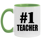 Number One #1 Teacher - 11oz Accent Mug Green