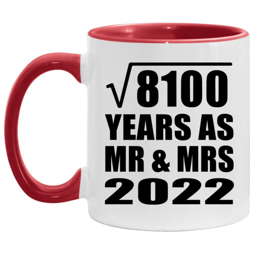 90th Anniversary Square Root of 8100 Years As Mr & Mrs 2022 - 11oz Accent Mug Red