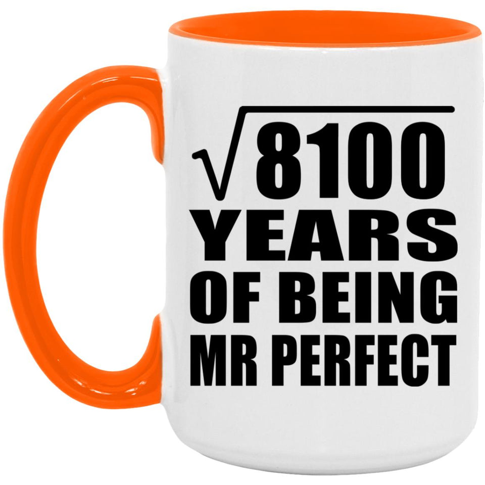 90th Anniversary Square Root of 8100 Years of Mr Perfect - 15oz Accent Mug Orange