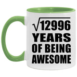 114th Birthday Square Root of 12996 Years of Being Awesome - 11oz Accent Mug Green