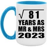 9th Anniversary Square Root of 81 Years As Mr & Mrs 2023 - 15oz Accent Mug Blue
