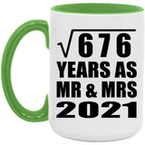 26th Anniversary Square Root of 676 Years As Mr & Mrs 2021 - 15oz Accent Mug Green