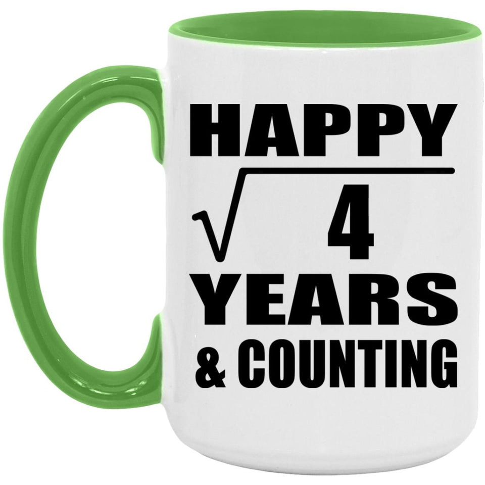 Happy 2nd Anniversary Square Root of 4 Years & Counting - 15oz Accent Mug Green