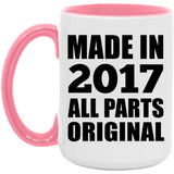 7th Birthday Made in 2017 All Parts Original - 15oz Accent Mug Pink