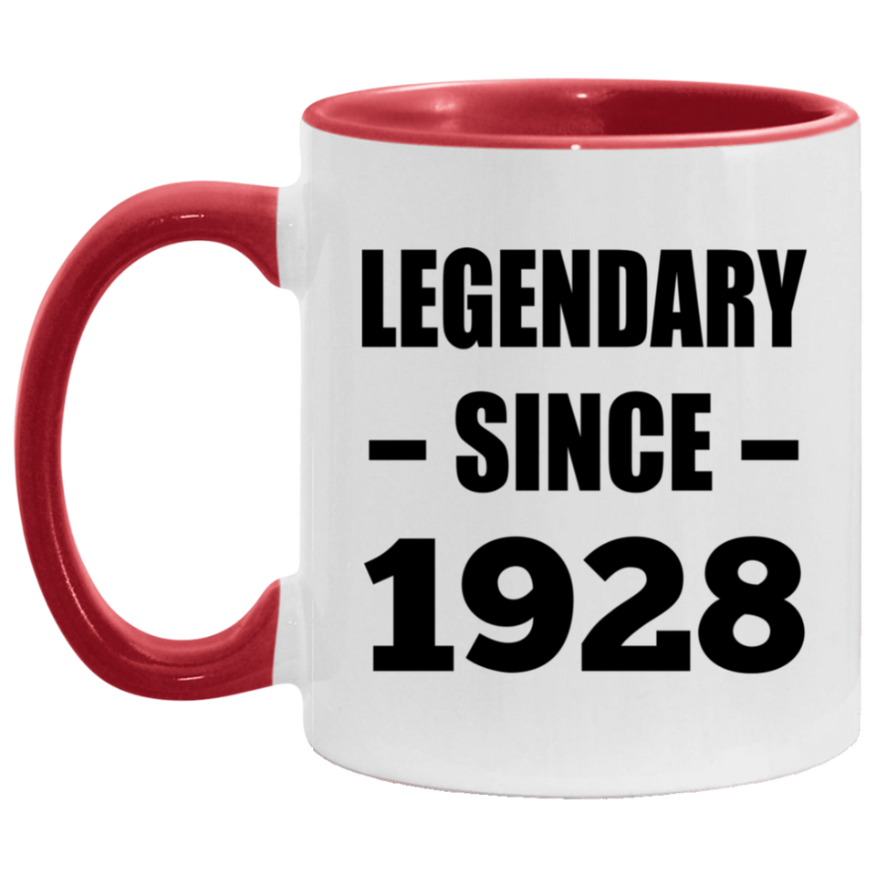 96th Birthday Legendary Since 1928 - 11oz Accent Mug Red