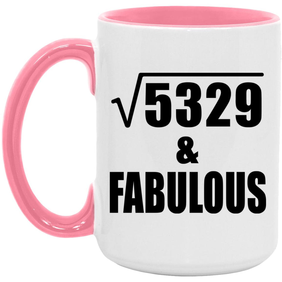 73rd Birthday Square Root of 5329 & Fabulous - 15oz Accent Mug Pink