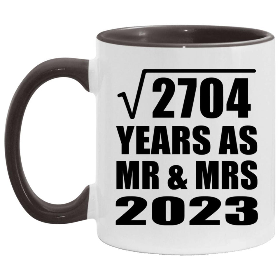 52nd Anniversary Square Root of 2704 Years As Mr & Mrs 2023 - 11oz Accent Mug Black
