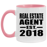 Real Estate Agent Established EST. 2018 - 11oz Accent Mug Pink