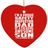 Proud Safety Inspector Dad Of Awesome Son - Heart Ornament